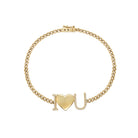 Gold bracelet with 'I heart U' center on a white background