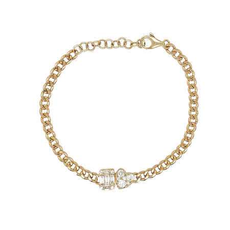 Diamond Heart &amp; Baguette Shape Chain Link Bracelet

14K Yellow Gold
0.62 Diamond Carat Weight
0.30" Long X 0.52" Wide
6-7" Adjustable Length