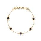 14K Gold Diamond &amp; Sapphire Five Eye Bracelet

14K Yellow Gold
0.22 Diamond Carat Weight
0.28 Sapphire Carat Weight
6-7" Adjustable Length