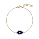 14K Gold Pave Diamond &amp; Blue Enamel Eye Bracelet

14K Yellow Gold
0.12 Carat Diamond Weight
Blue Enamel
Eye: 31" Long X 0.54" Wide
6-7" Adjustable Length