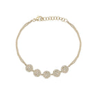 Pave Diamond 5 Disc Bracelet

This Diamond Disc Bracelet features a minimalist design adorned with delicate pavé diamonds, creating a subtle yet chic shimmer. It's refined simplicity makes it an elegant accessory that effortlessly enhances any outfit, perfect for those who appreciate understated luxury with a modern touch.

14K Yellow Gold
0.50 Diamond Carat Weight

Discs: 0.26" Wide
5 Discs Length: 1.65"
6-7" Adjustable Length