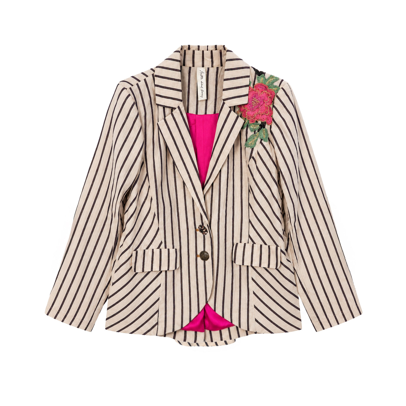 Cream Stripes Floral Blazer