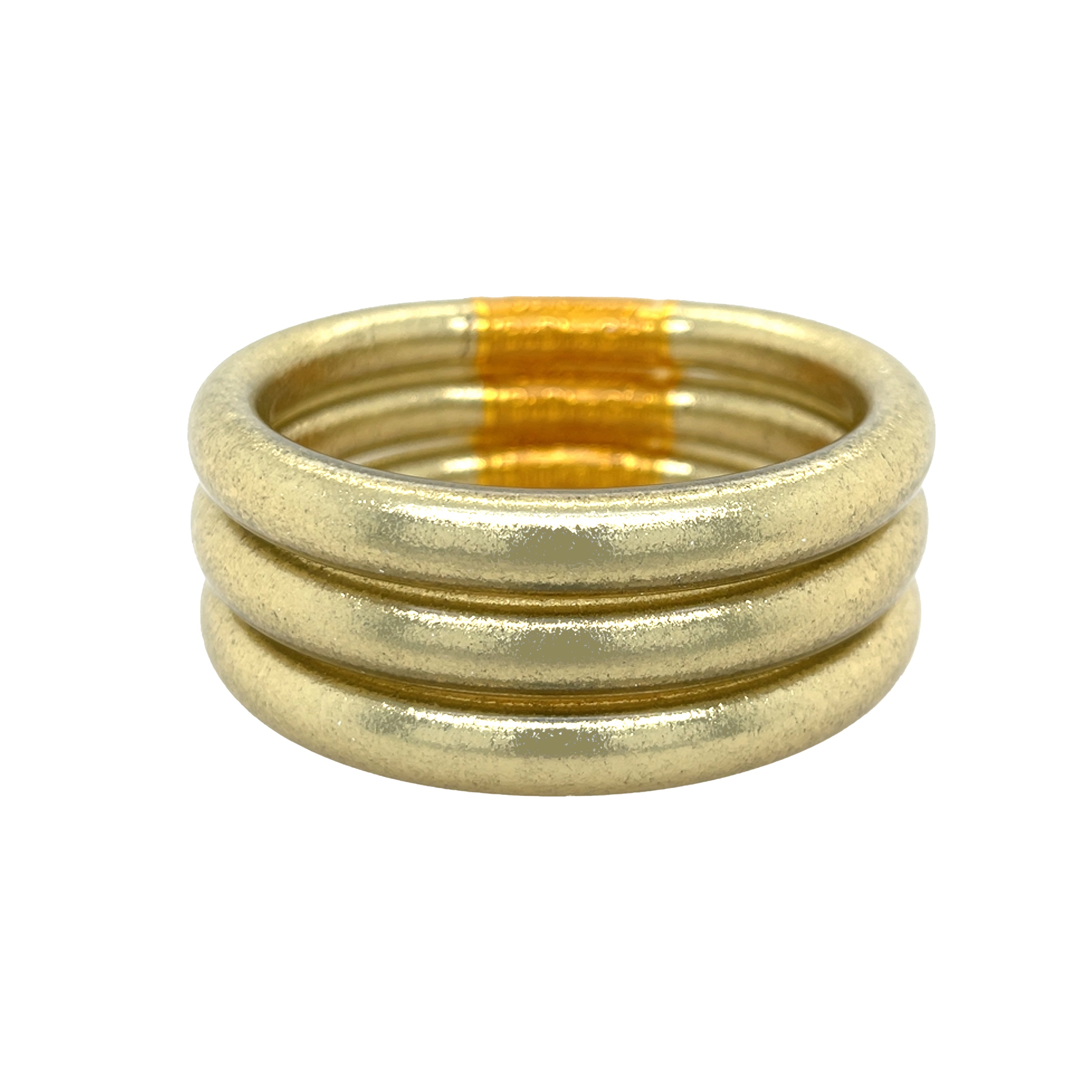 Gold 3 Stack Bangle Bracelet Set

This bracelet stack features a gold leaf finish over Flexible designer-grade resin for a sleek, modern look. Perfect for stacking or wearing solo to elevate any outfit.

Yellow Gold Plated
1.12" Long