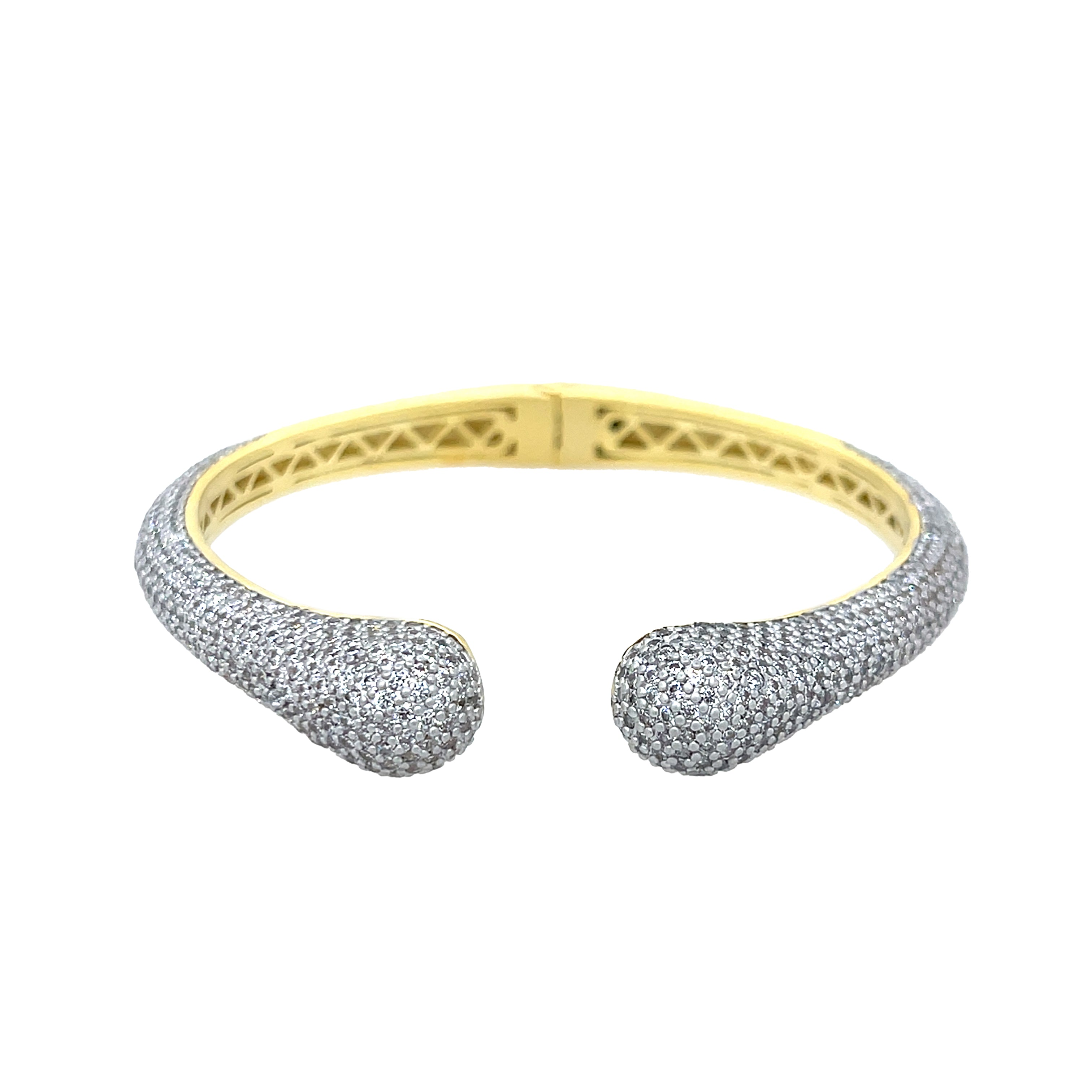 White Gold-Plated Pave Round Tips Yellow Gold–Plated Bangle Bracelet