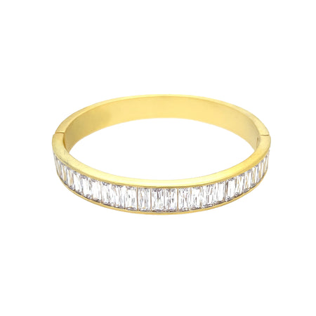 CZ Baguette Bangle Bracelet  Yellow Gold Plated 0.33" Thick