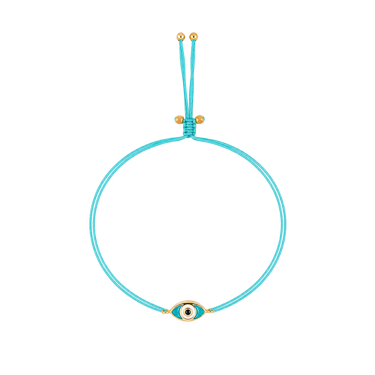 Evil Eye &amp; Turquoise Cord Macrame Bracelet

Yellow Gold Plated
0.18" Long x 0.52" Wide