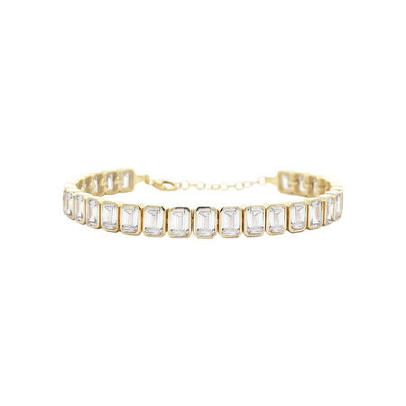 Crystal Octagon Tennis Bracelet   Yellow Gold Plated Over Silver  Cubic Zirconia 6.75" -7.75" Adjustable Length