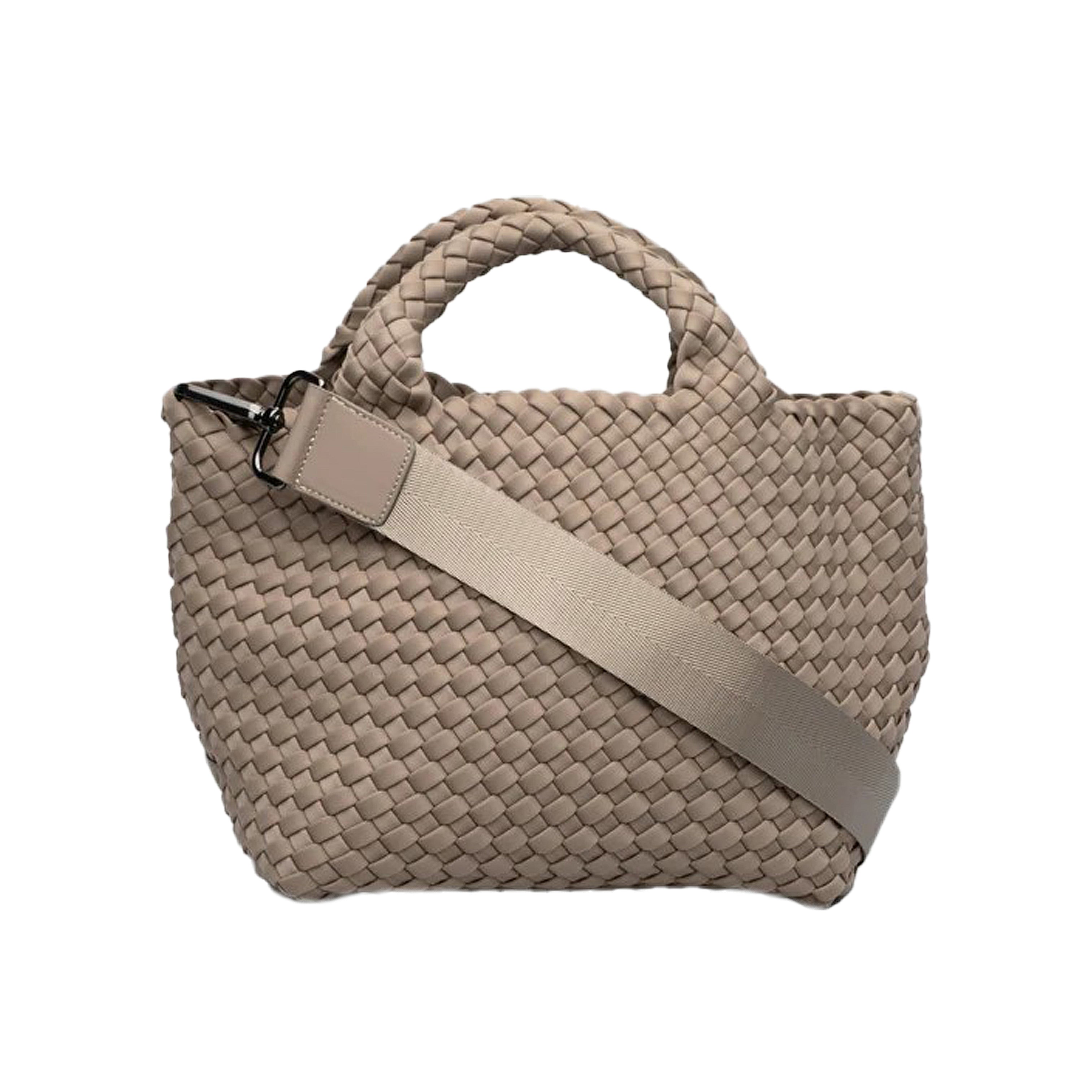 Cashmere Mini Woven Tote With Rolled Handles  7.75" Height X 14.5" Length X 6.75" Depth Pouch Included Removable Crossbody Strap Included