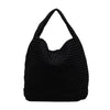 Black Hobo Woven Bag  16" High X 12" wide X 5”  Deep Strap Drop: 5" Removable Pouch Included Magnetic Snap Closure