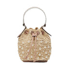 <p>Natural Pearl Raffia Handbag</p> <ul> <li>5.5" Length X 8.1" Height X 3.9" Depth</li> <li>Drawstring Closure &amp; 1 Interior Pocket<br></li> <li>Removable, Adjustable Strap</li> </ul>