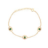 Pave CZ & Faux Emerald Evil Eye Chain Bracelet  Yellow Gold Plated Eye: 0.27" Long  X 0.41" Wide 6-7" Adjustable Chain
