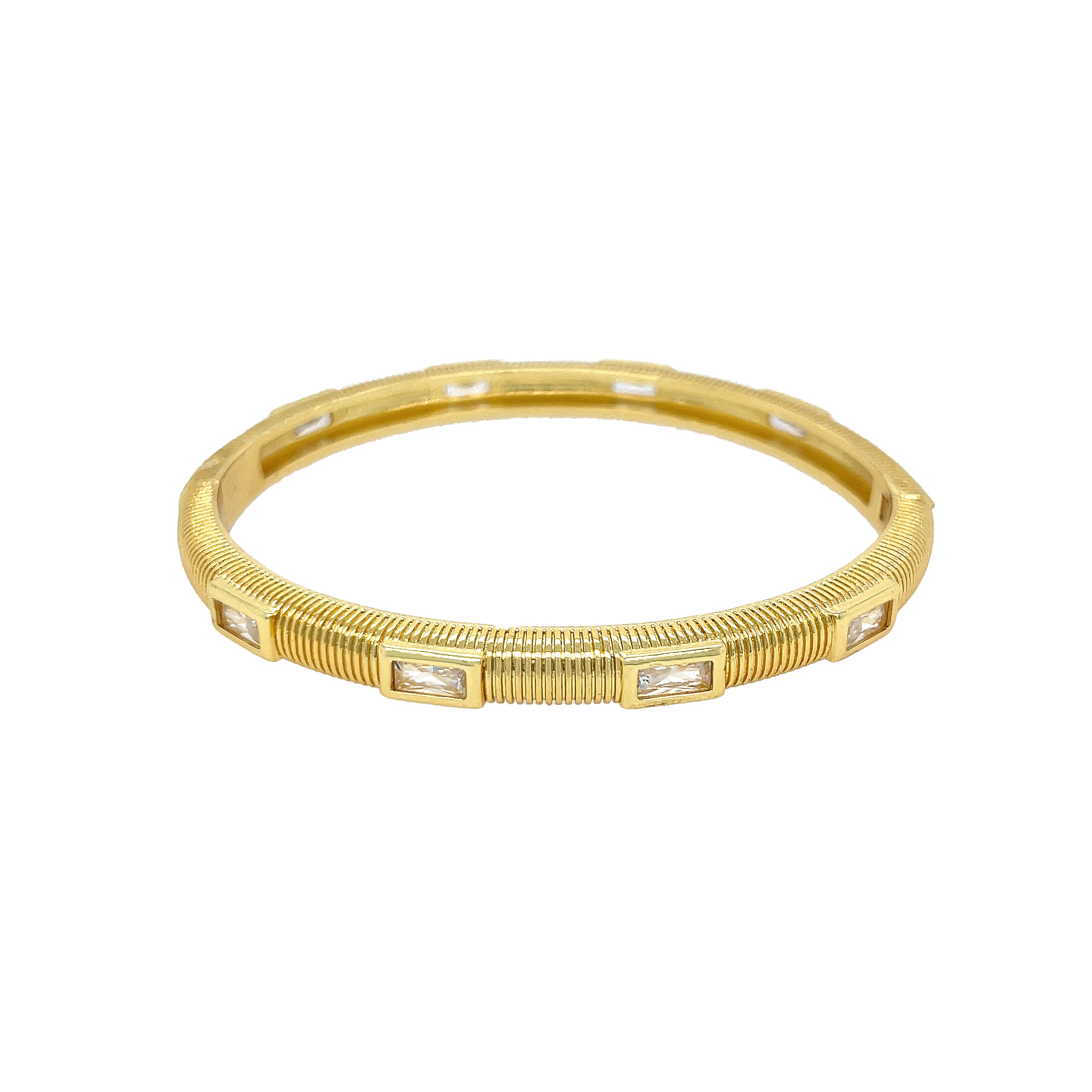 Rectangle Bezel CZ Bangle Bracelet  Yellow Gold Plated 2" Diameter 0.22" Width   While supplies last. All Deals Of The Day sales are FINAL SALE.