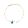 Faux Turquoise & CZ Star Chain Bracelet  Yellow Gold Plated Over Silver Turquoise Star: 0.56" Long X 0.75" Wide CZ Star: 0.20" Long X 0.38" Wide 7-8" Adjustable Length