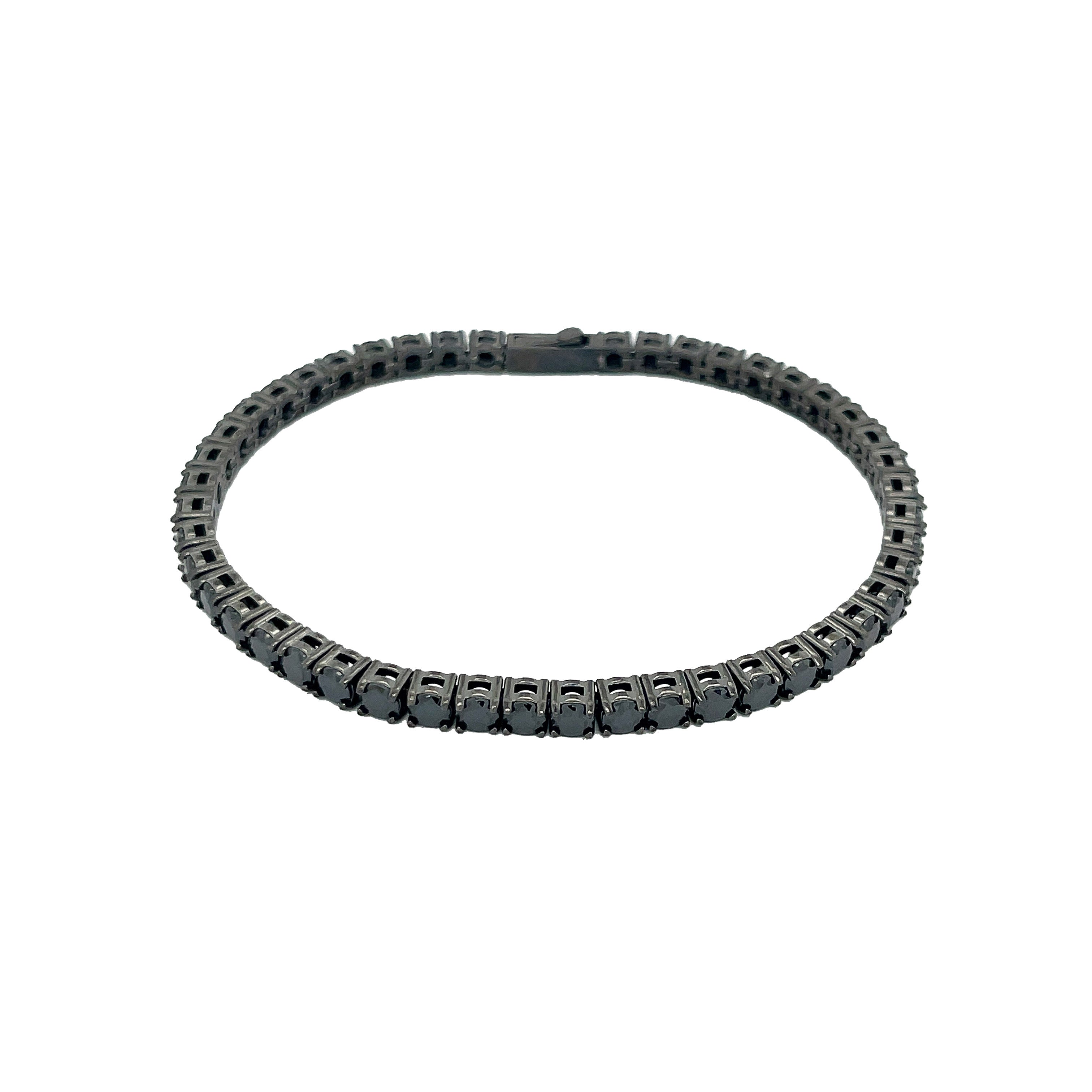 Black CZ Tennis Bracelet  Oxidized Gold Plated Over Silver 0.15" Wide