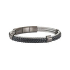 Black Braid Leather Bracelet

White &amp; Oxidized Gold Plated
7.5"- 8.5" Long