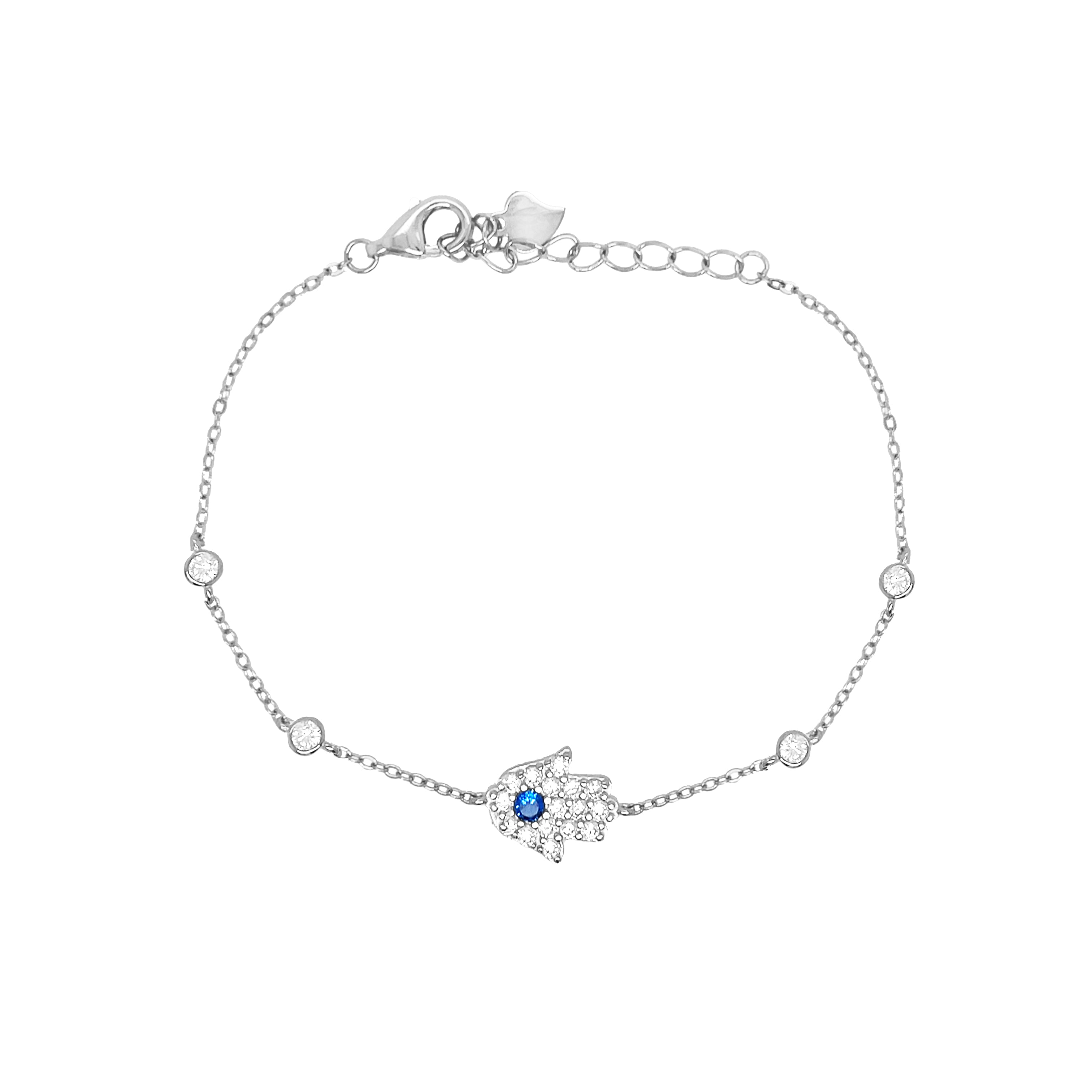 CZ Hamsa &amp; Bezel Bracelet

White Gold Plated Over Silver
Hamsa: 0.42" Long
6-7.5" Adjustable Length

While supplies last. All Deals Of The Day sales are FINAL SALE.