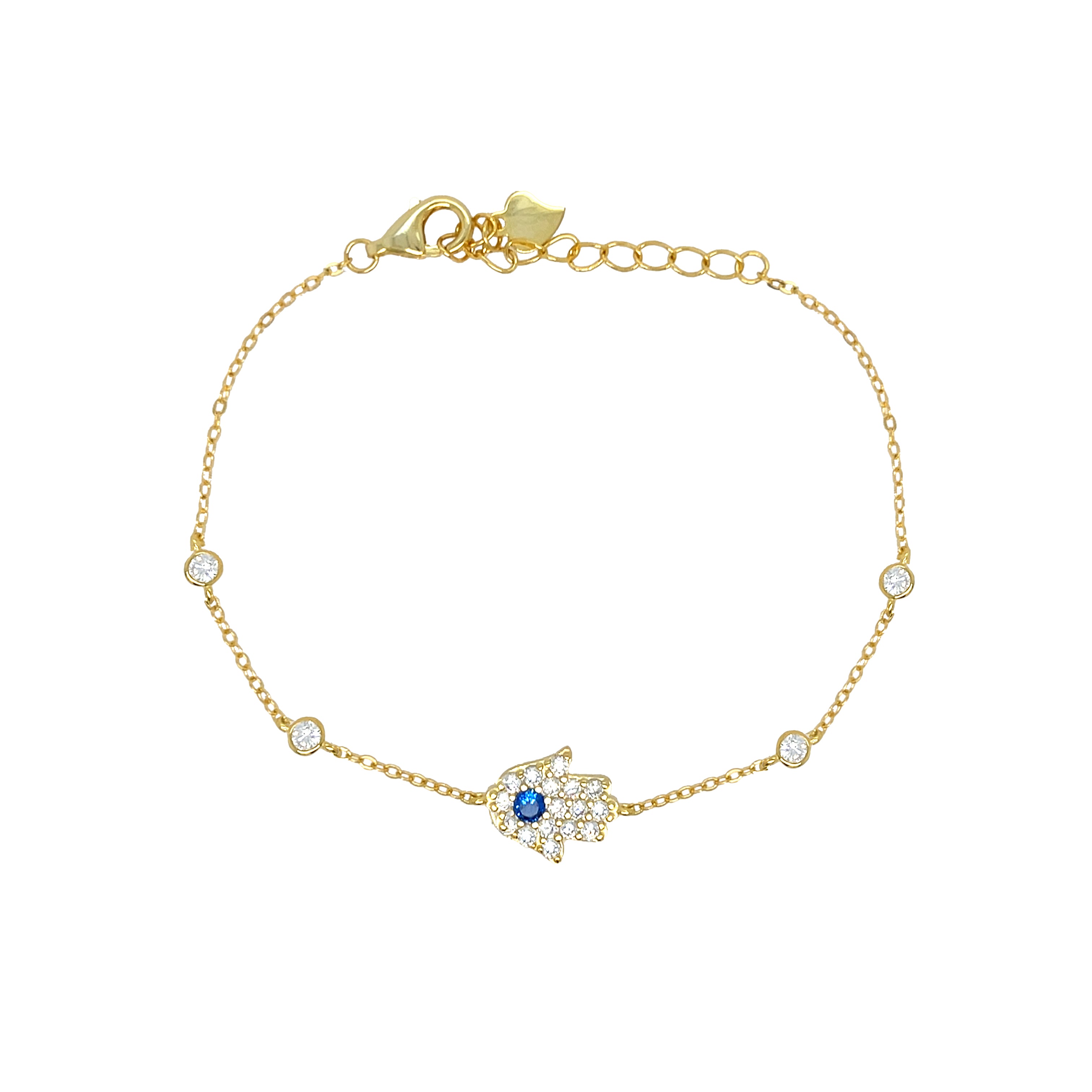 CZ Hamsa &amp; Bezel Bracelet

Yellow Gold Plated Over Silver
Hamsa: 0.42" Long
6-7.5" Adjustable Length

While supplies last. All Deals Of The Day sales are FINAL SALE.