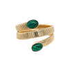 Green Resin Wrap Flex Bangle Bracelet  Yellow Gold Plated Fits Wrists 7-7.5" Wide