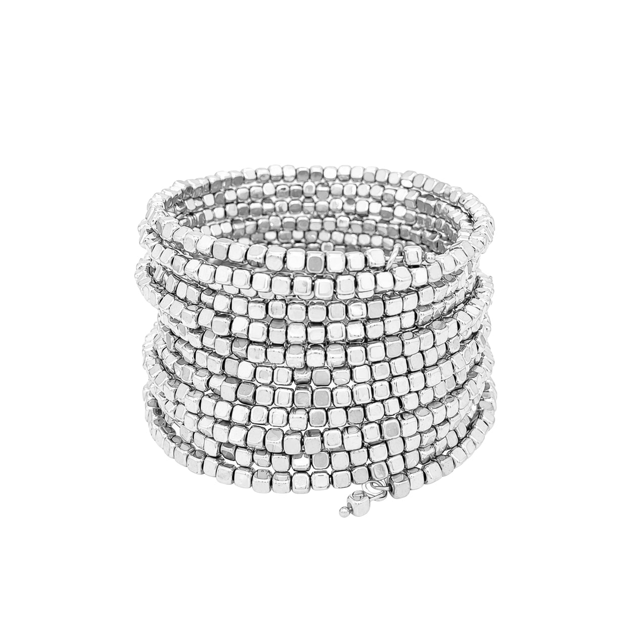 Coil Square Bead Wrap Bracelet

A modern essential with timeless appeal. This beaded wrap bracelet features polished beads that create a chic layered look in one easy-to-wear piece. Lightweight, versatile, and full of shine, it's perfect for everyday styling.

White Gold Plated
1.62” Width
Flexible Coil Opening