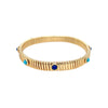 Turquoise &amp; Blue Resin Thin Flex Bangle Bracelet  Yellow Gold Plated Fits Wrists 6.75-7.75" Wide
