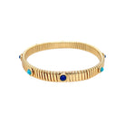 Turquoise &amp; Blue Resin Thin Flex Bangle Bracelet  Yellow Gold Plated Fits Wrists 6.75-7.75" Wide