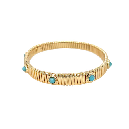 Turquoise Resin Thin Flex Bangle Bracelet  Yellow Gold Plated Fits Wrists 6.75-7.75" Wide
