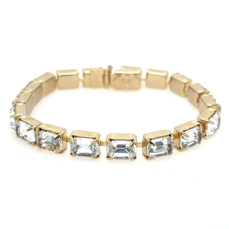 Crystal Baguette Bracelet  Yellow Gold Plated 0.27" Thick 7" Long