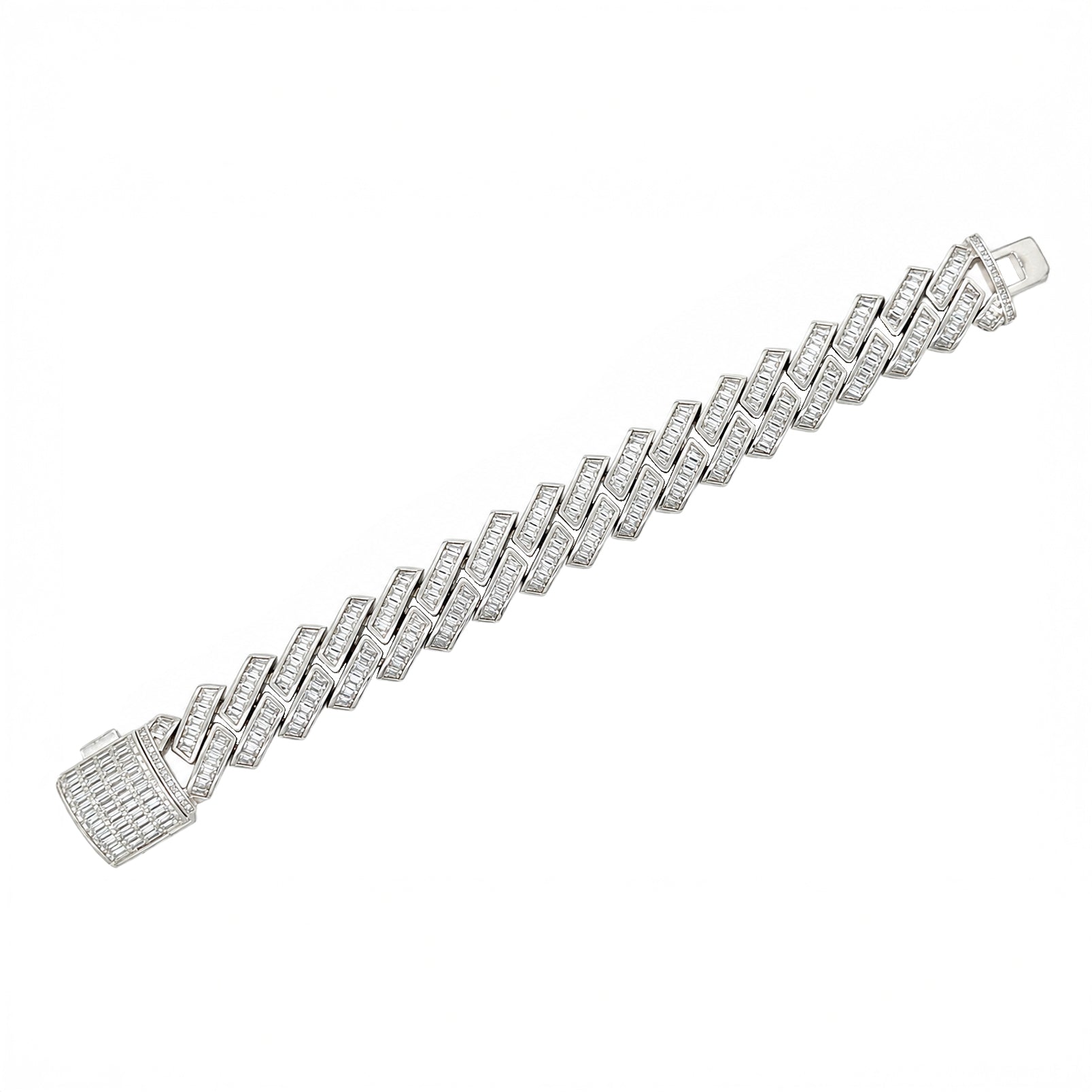 Baguette Link Chain Bracelet&nbsp;

White Gold Plated
Cubic Zirconia
0.72" Wide
7" Length