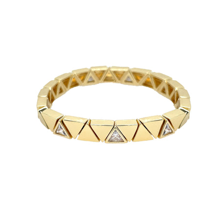 CZ Triangle Stretch Bracelet  Yellow Gold Plated 0.32" Wide