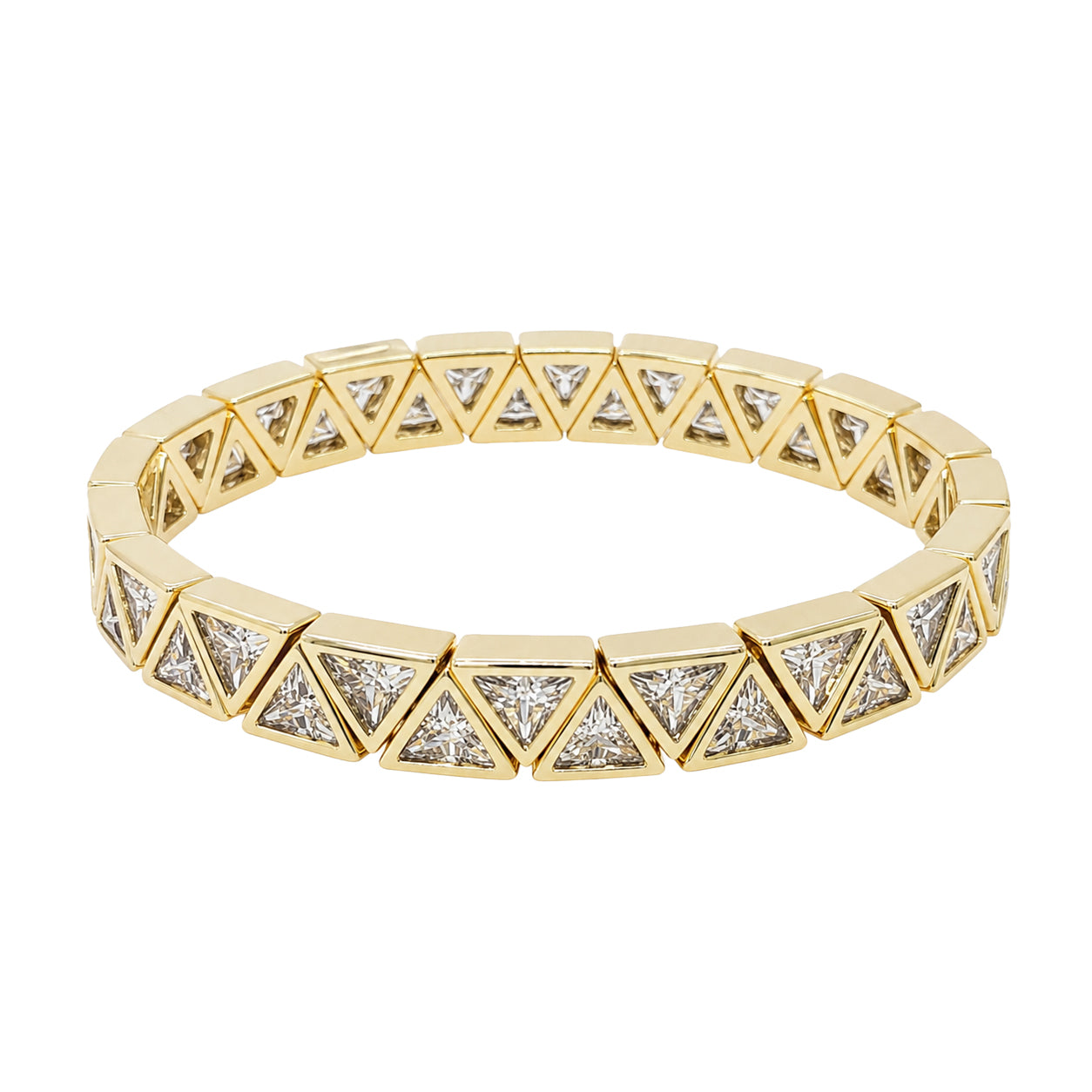 Triangle Stretch Bracelet&nbsp;

A fresh take on everyday shine. Featuring triangle-cut cubic zirconia set in yellow gold plating, this stretch bracelet adds instant polish to any outfit. Style it alone for understated elegance, or layer it with mixed-metal favorites for a modern stack.

Yellow Gold Plated
0.30" Wide
Cubic Zirconia