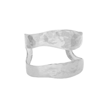 Wavy Hammered Cutout Cuff Bracelet  24K White Gold Plated Oval Shape: 2.38” X 1.83” 1.65-1.91” Width Slightly Adjustable Open Cuff