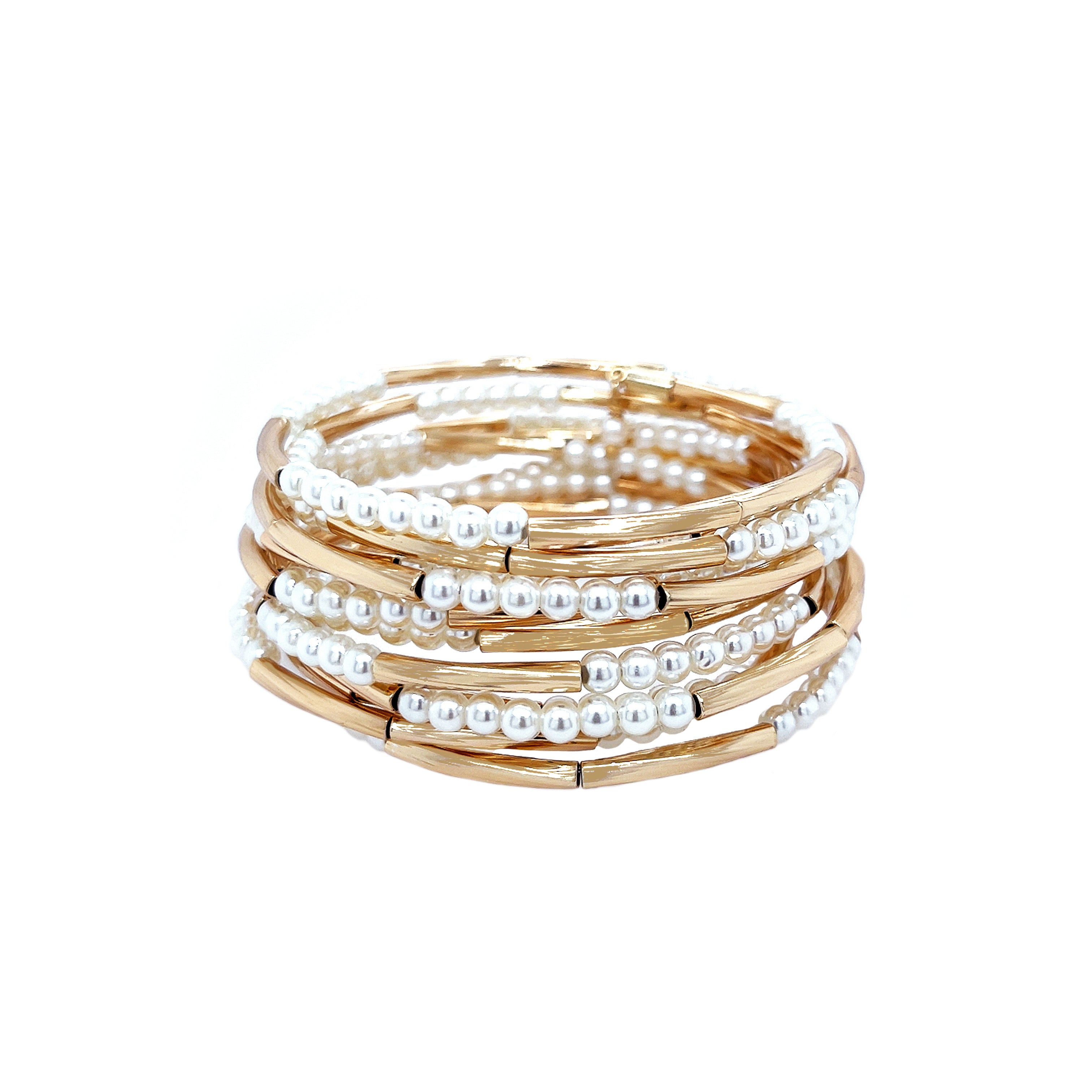 Pearl Long Bead Coil Bracelet

This Pearl Bead Coil Bracelet combines the timeless allure of lustrous pearls with a playful, flexible coil design. Its luxe finish adds a refined touch, making it perfect for sophisticated looks that embrace both elegance and a hint of fun. Comfortable and versatile, it effortlessly enhances any look.

Yellow Gold Plated
1.60" Wide&nbsp;