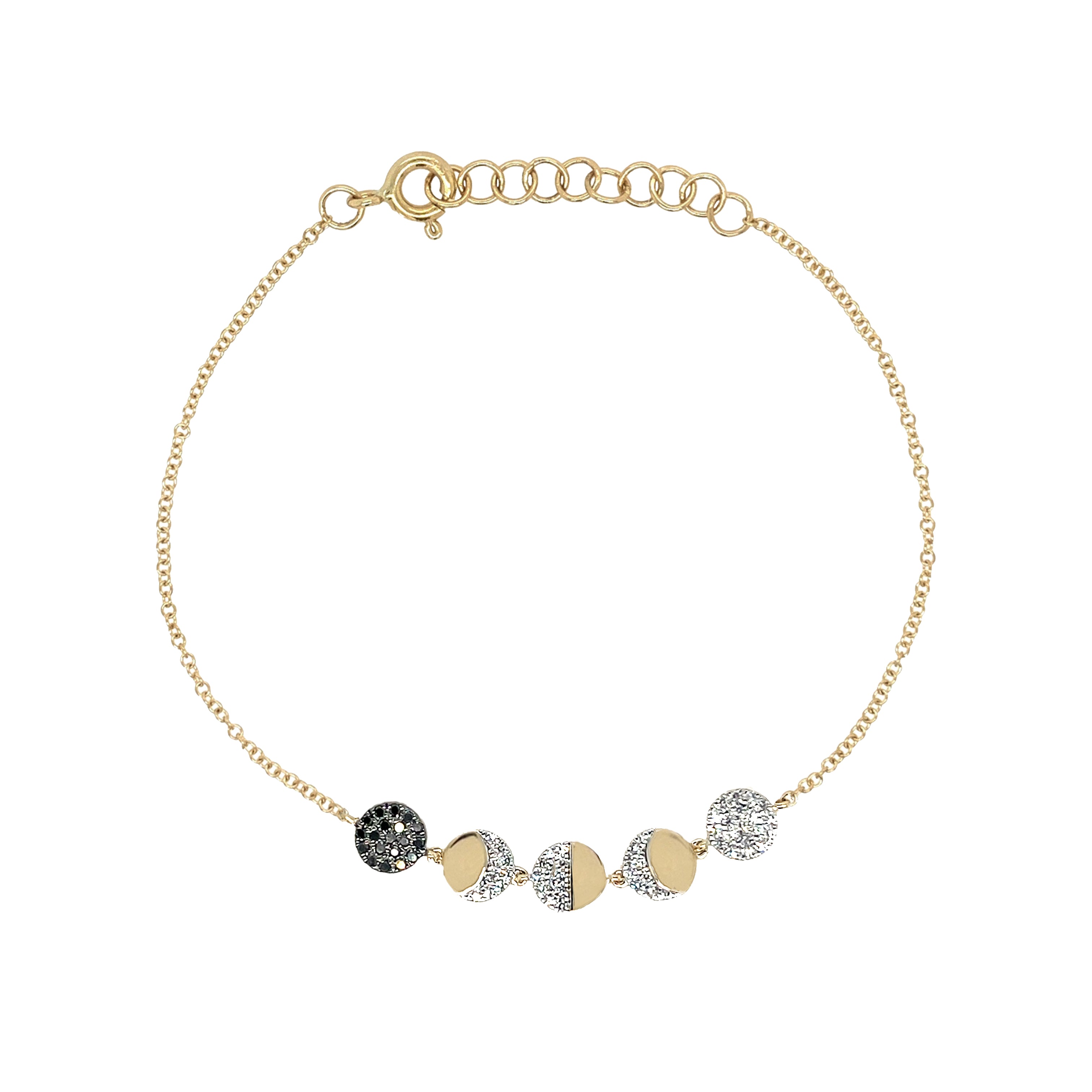 Diamond Moon Phase Disc Bracelet

14K&nbsp;Yellow Gold
0.18 Diamond Carat Weight
Chain: 6.5" Length
Discs: 0.19" Diameter