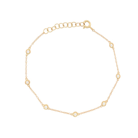 14K Gold Diamond Bezel Bracelet  14K Yellow Gold 0.15 Diamond Carat Weight Bezel: 3.25 MM Diameter Chain: 6-7" Length
