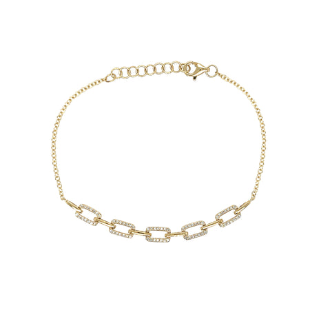 Diamond Oval Link Chain Bracelet  14K Yellow Gold 0.21 Diamond Carat Weight Links Across: 0.16" Long X 1.77" Wide 6-7" Adjustable Length