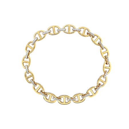 14K Gold Anchor Link Bracelet with Diamond Spacers  14K Yellow Gold  0.25 Diamond Carat Weight 6.75" Length Links: 0.25 Length X 0.37 Width