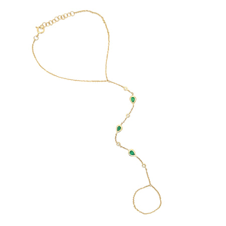 <p>Diamond &amp; Emerald Hand Chain Bracelet</p> <ul> <li>14K Yellow Gold</li> <li>5.75-6.75" Adjustable Bracelet Length</li> <li>0.08 Diamond Carat Weight</li> <li>0.43 Emerald Carat Weight</li> </ul>