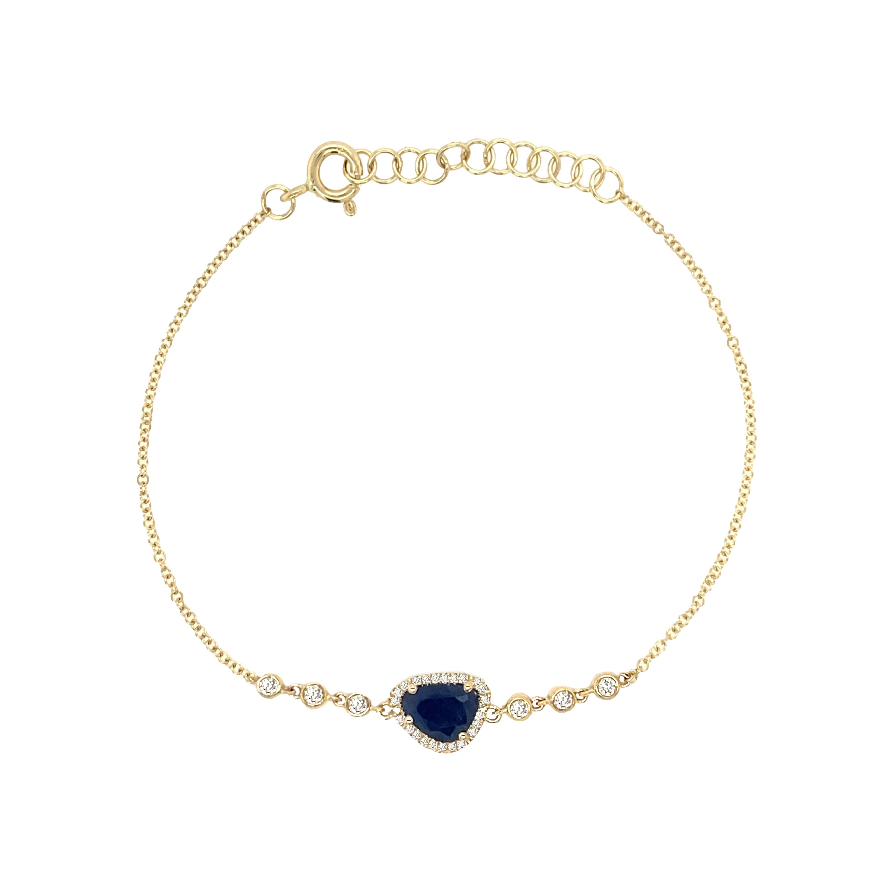 Diamond & Blue Sapphire Slice Bracelet  14K Yellow Gold 0.18 Diamond Carat Weight Sapphire Slice: 0.38" Wide 6-7" Adjustable Length