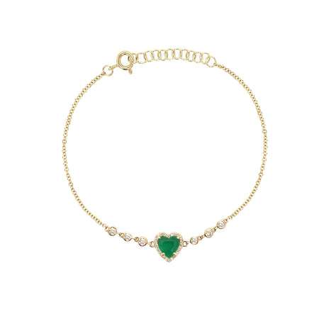 Diamond & Emerald Heart Chain Bracelet  14K Yellow Gold 0.18 Diamond Carat Weight 0.85 Emerald Carat Weight 6-7" Adjustable Length