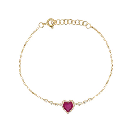 Diamond & Ruby Heart Chain Bracelet  14K Yellow Gold 0.18 Diamond Carat Weight 0.85 Ruby Carat Weight 6-7" Adjustable Length view 1