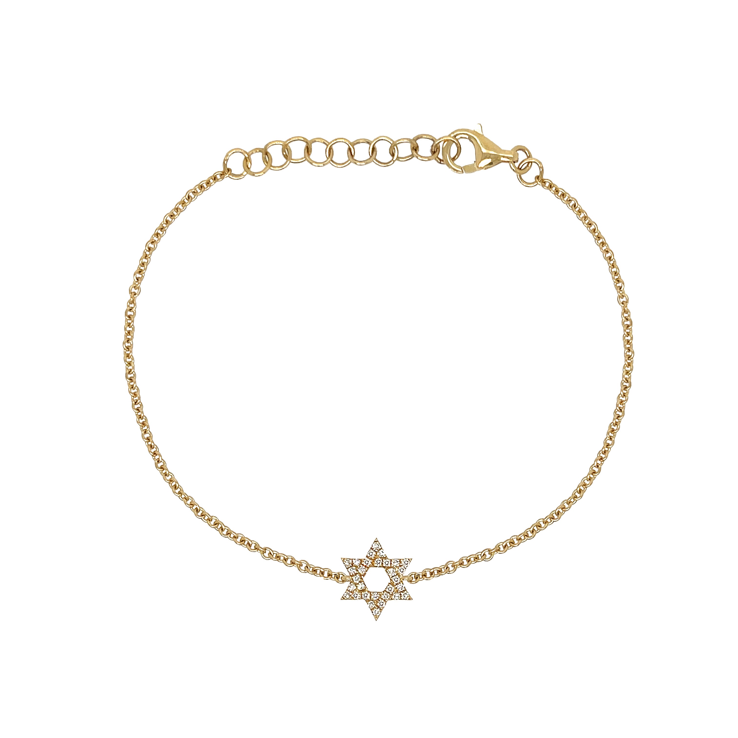 Diamond Star of David Chain Bracelet

14K Yellow Gold
0.07 Diamond Carat Weight
Star: 0.36" Diameter
6-7" Adjustable Length