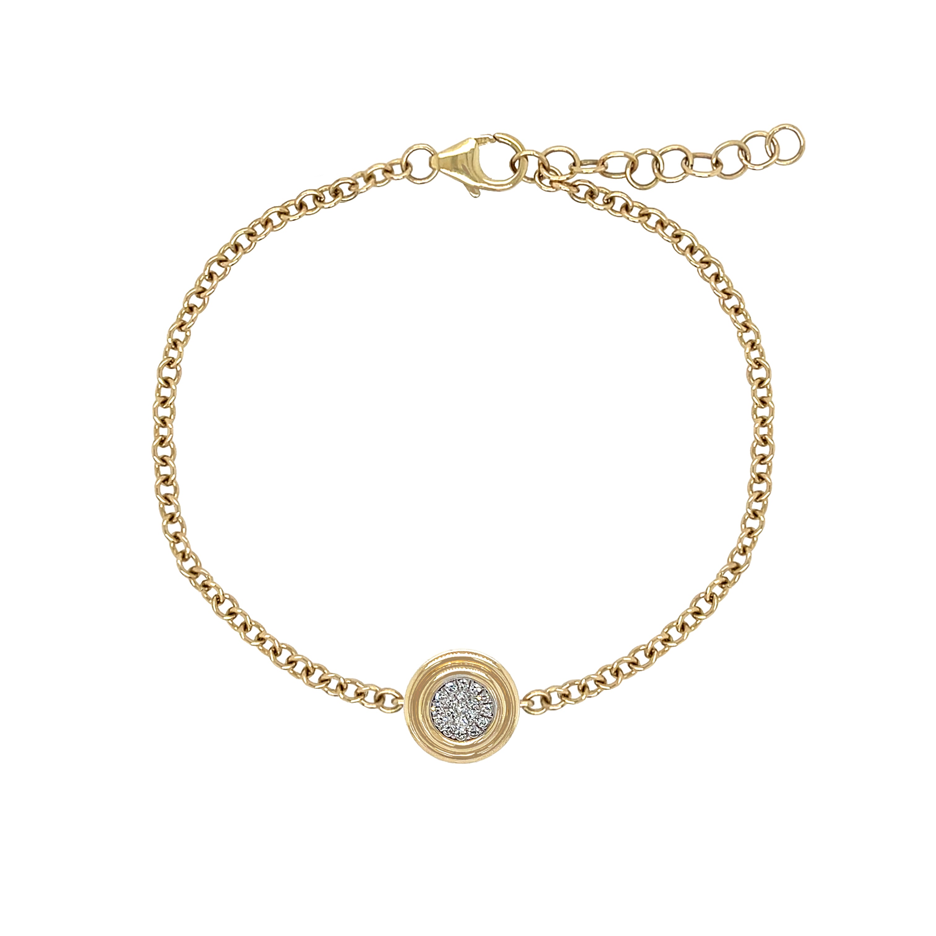 Diamond Disc Chain Bracelet

14K Yellow Gold
0.06 Diamond Carat Weight
Disc: 0.37" Diameter
6-7" Adjustable Length