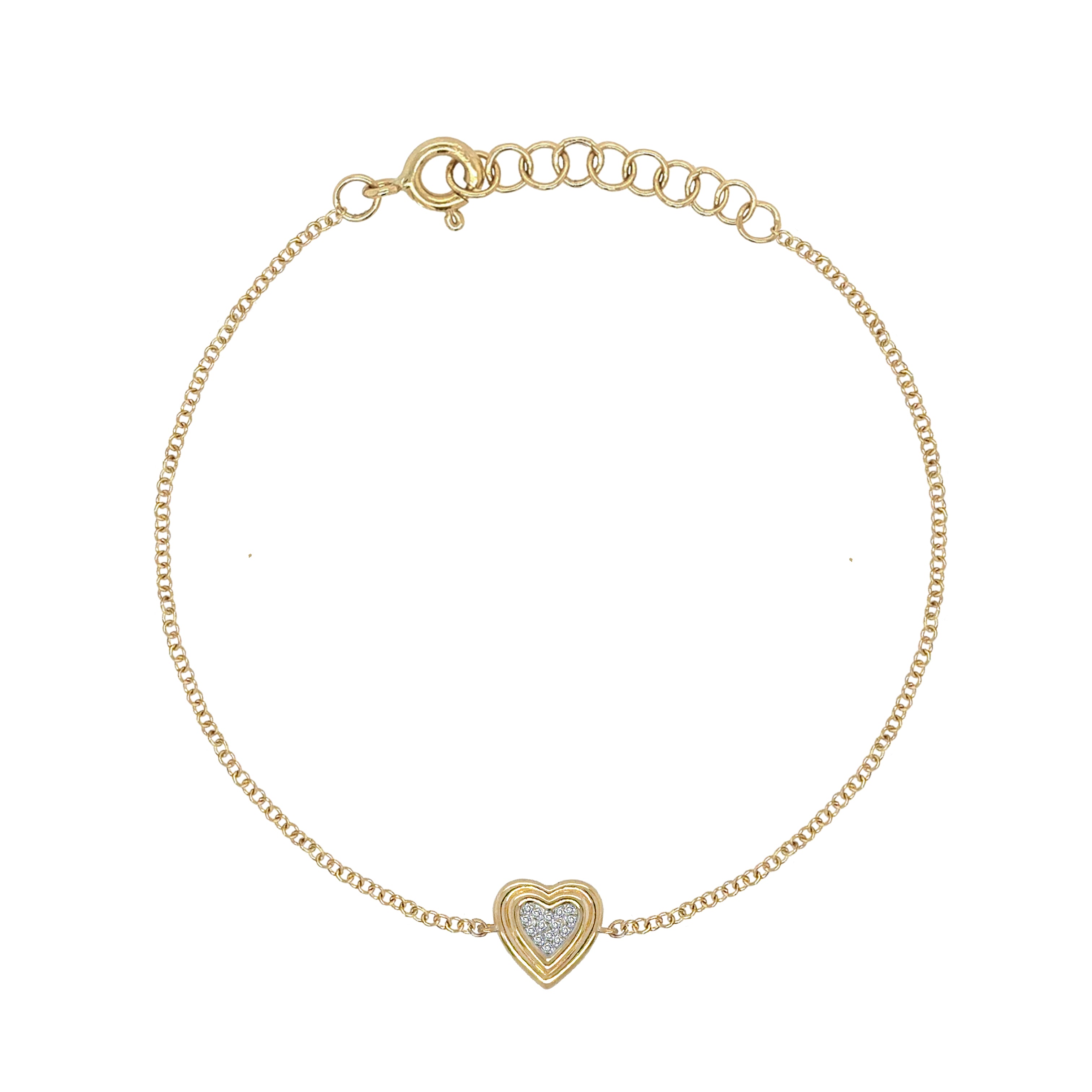 Pave Diamond Heart Bracelet&nbsp;

This delicate gold chain bracelet features a petite heart accent with a touch of pave sparkle. Effortless and refined, it can be worn alone for a minimal look or layered with your favorite gold bracelets.

14K Yellow Gold
0.04 Diamond Carat Weight
Heart:&nbsp;0.31" Wide
Chain: 6-7"&nbsp;Long