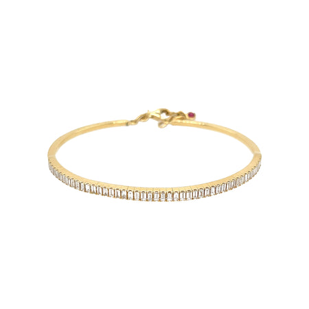 Diamond Flexible Bangle Bracelet  18K Yellow Gold 1.11 Diamond Carat Weight 0.08 Ruby Carat Weight On Closure 7" Width