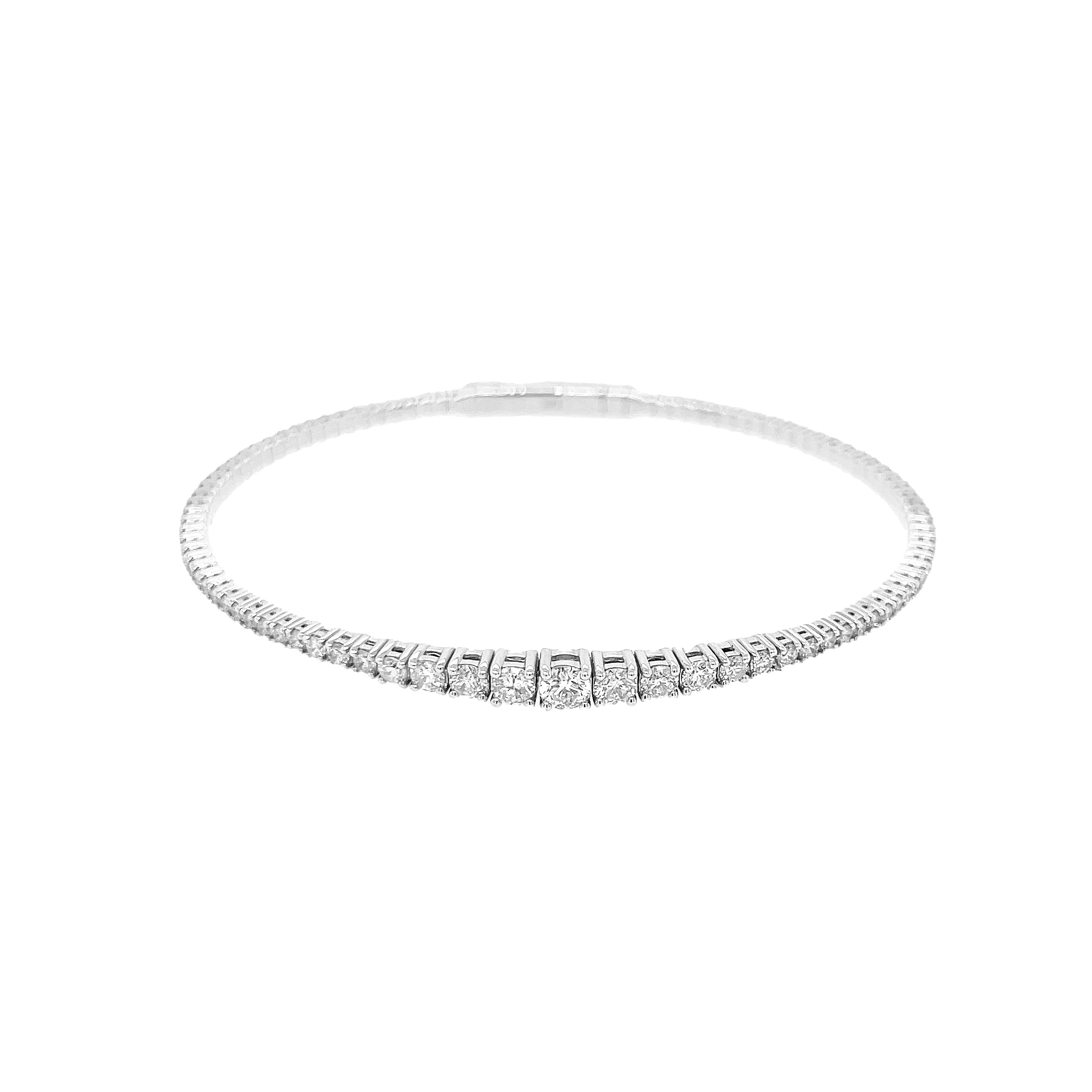 Diamond Flex Graduated Tennis Bracelet  14K White Gold 1.90 Diamond Carat Weight 7" Wide