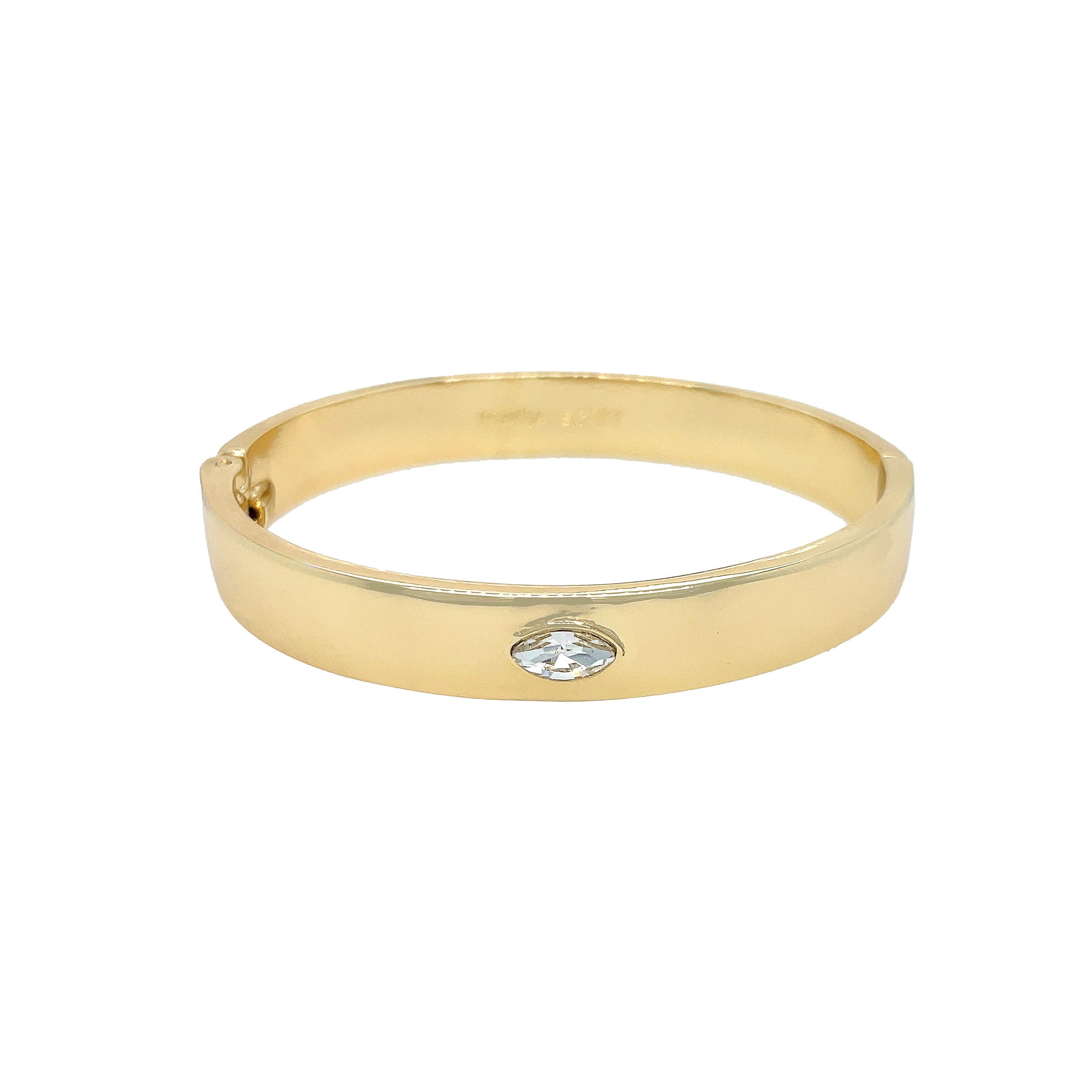 CZ Marquise Bangle Bracelet  Yellow Gold Plated 0.38" Wide