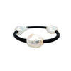 Three Baroque Pearl Leather Bracelet  0.83" Wide