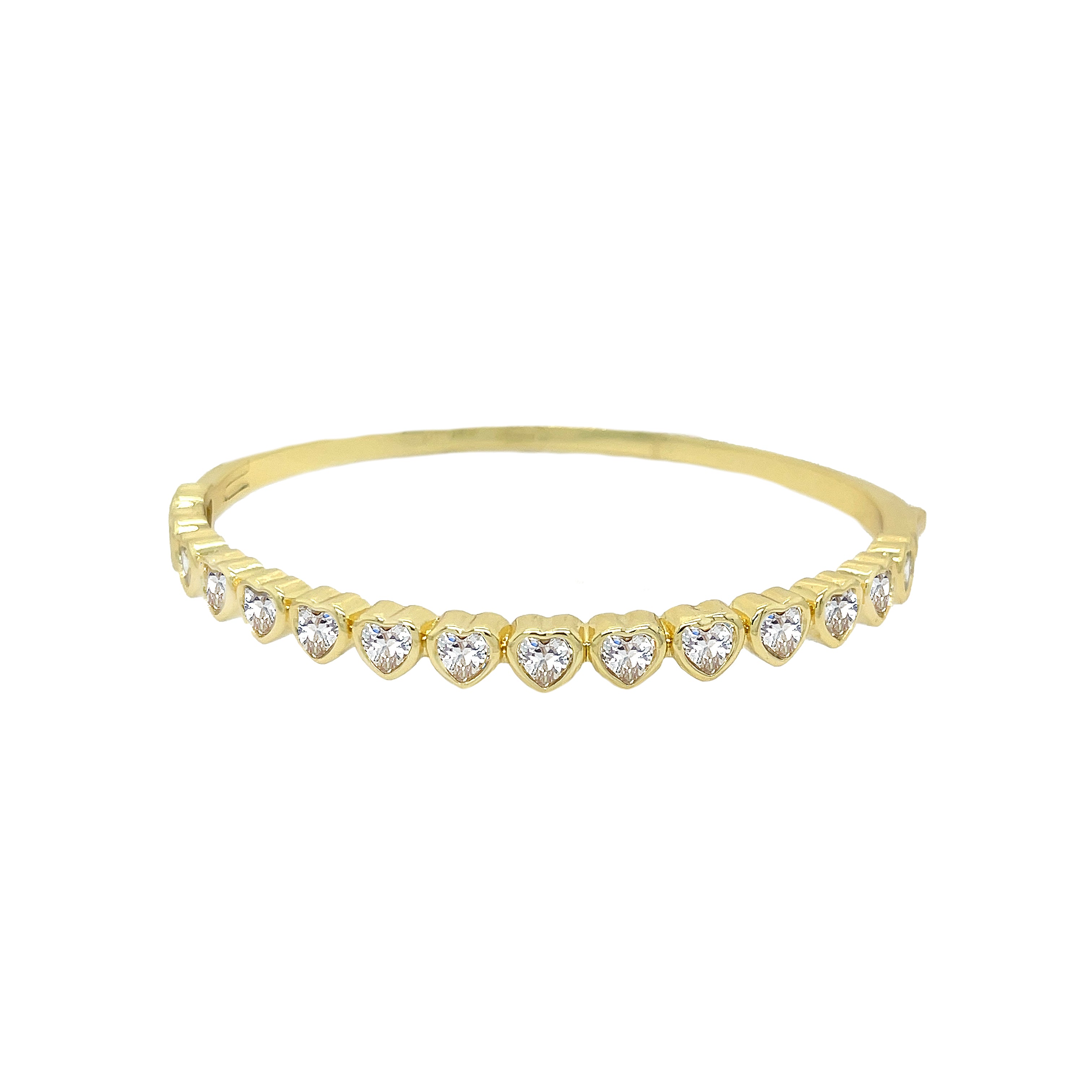 Heart CZ Bangle Bracelet  Yellow Gold Plated 0.21" Wide   While supplies last. All Deals Of The Day sales are FINAL SALE.