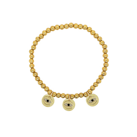 <p>3mm Beaded Evil Eye Charm Bracelet</p> <ul> <li>Yellow Gold Plated</li> <li>Evil Eye Charms: 0.36" Diameter</li> </ul> <p><meta charset="utf-8"><br></p> <style type="text/css"><!-- td {border: 1px solid #cccccc;}br {mso-data-placement:same-cell;} --></style> <p><span style="color: #ff2a00;">While supplies last. All Deals Of The Day sales are FINAL SALE.</span></p>