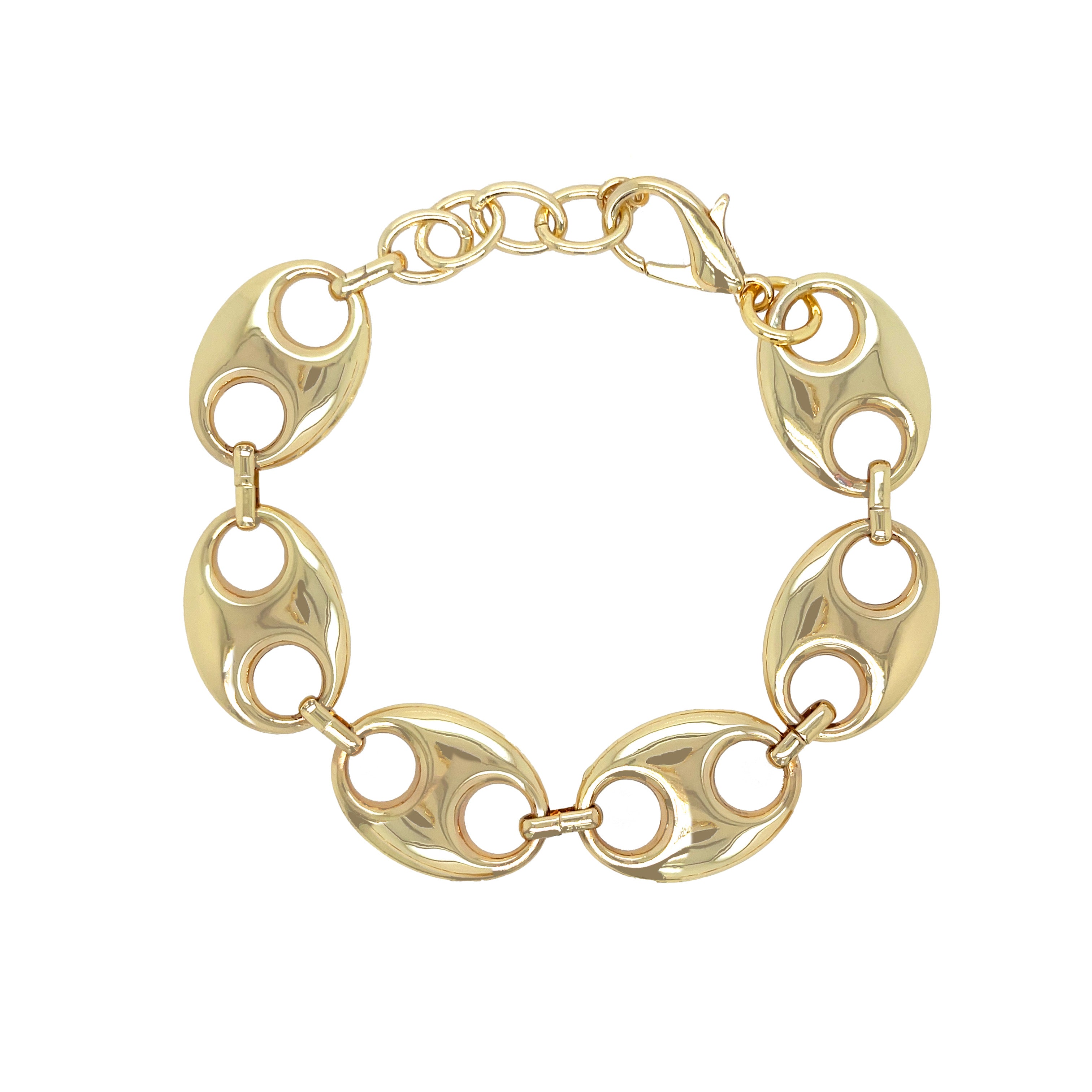 Large Mariner Link Bracelet  Yellow Gold Plated 7.5-9" Adjustable Length Links: 1" Long X 0.75" Wide